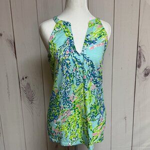 Lilly Pulitzer Arya Tank Top Women’s M Skye Blue Heaven Print EUC‎